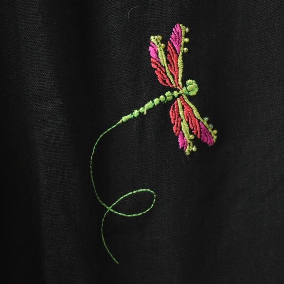 Jillian Jones Linen Capri Pants Womens 14 Dragonfly Embroidery Black - Picture 7 of 8